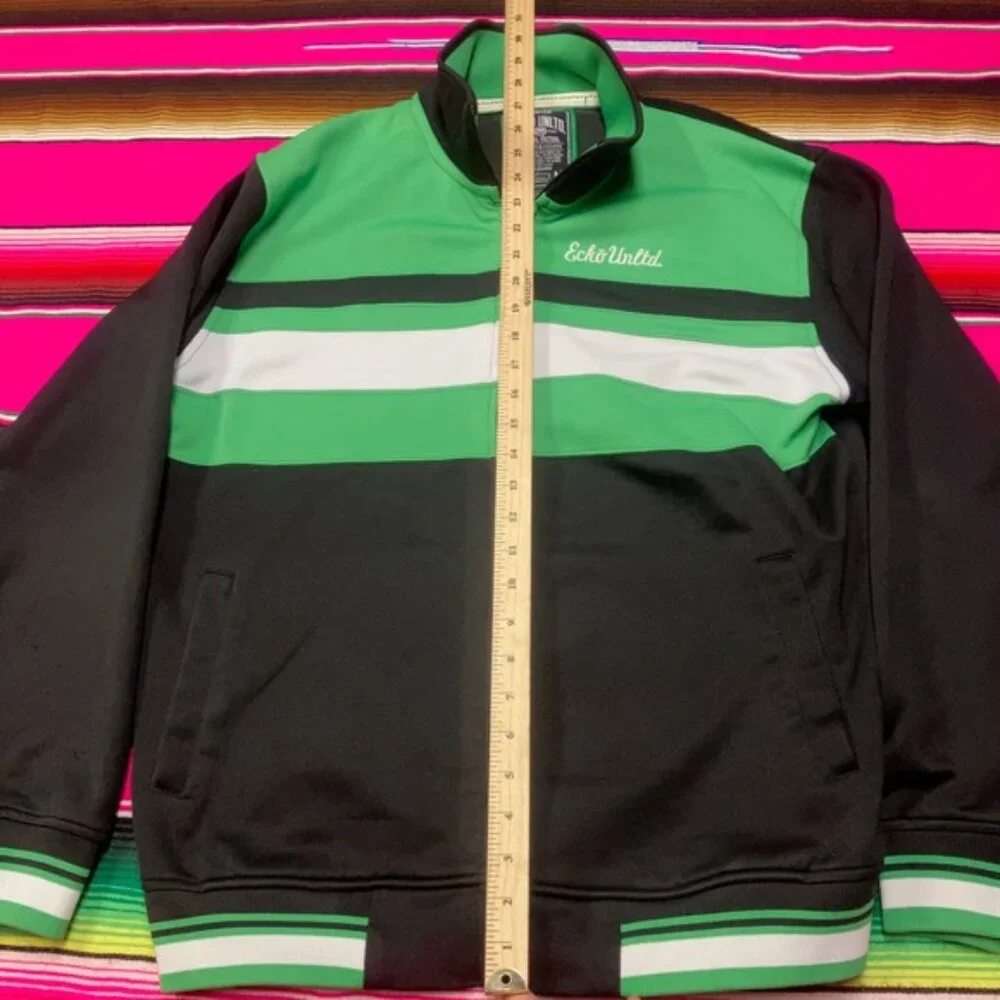Vintage Y2K Ecko Unltd Track Jacket Men's M Black Green White Full Zip Hip Hop - Picture 6 of 6